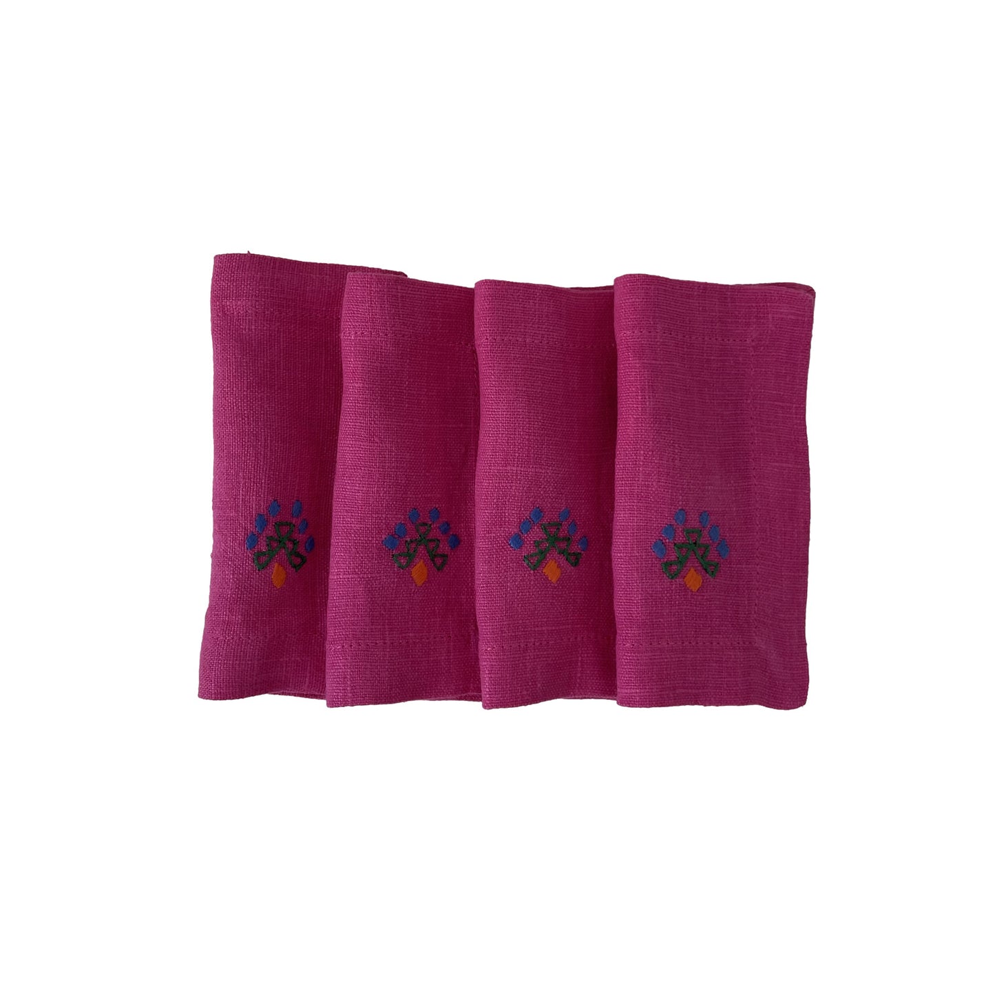 Mexican Hand Embroidered Linen Cocktail Napkin Set of 4