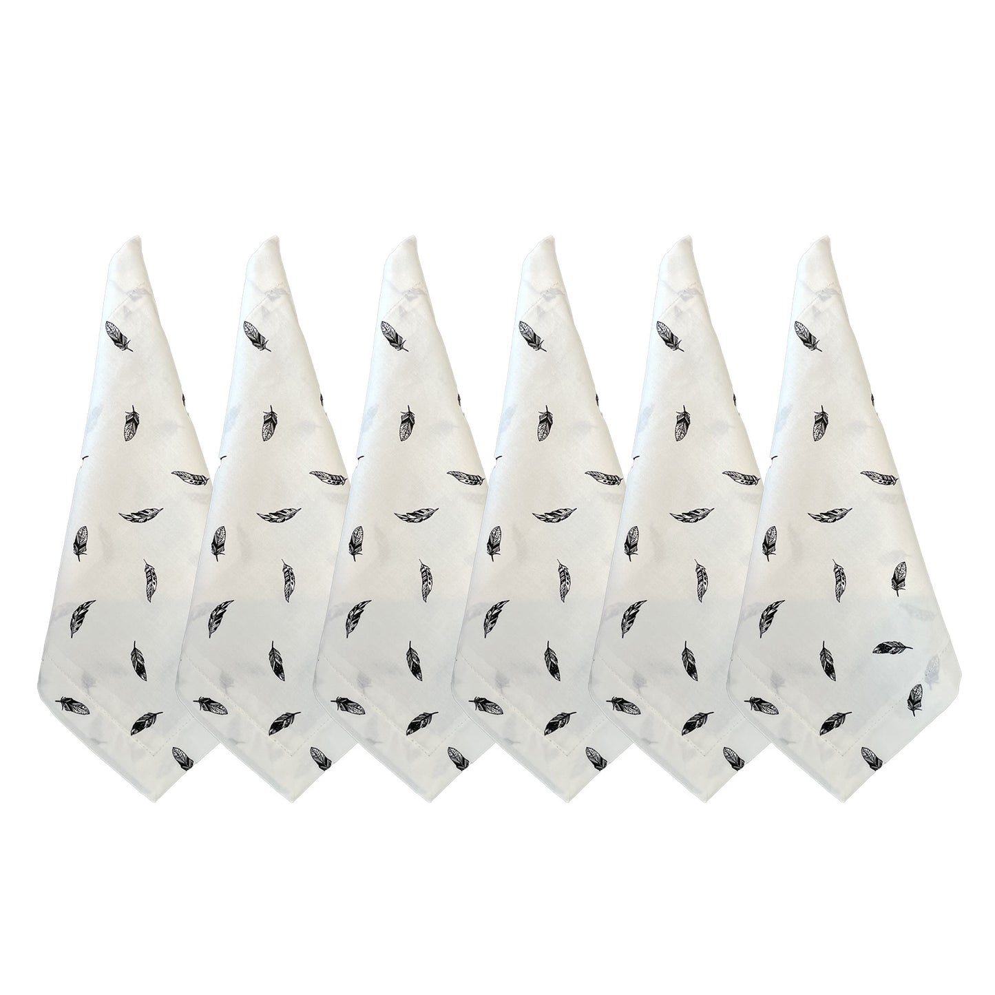 Black and White Feathers Dinner Napkin Set of 6