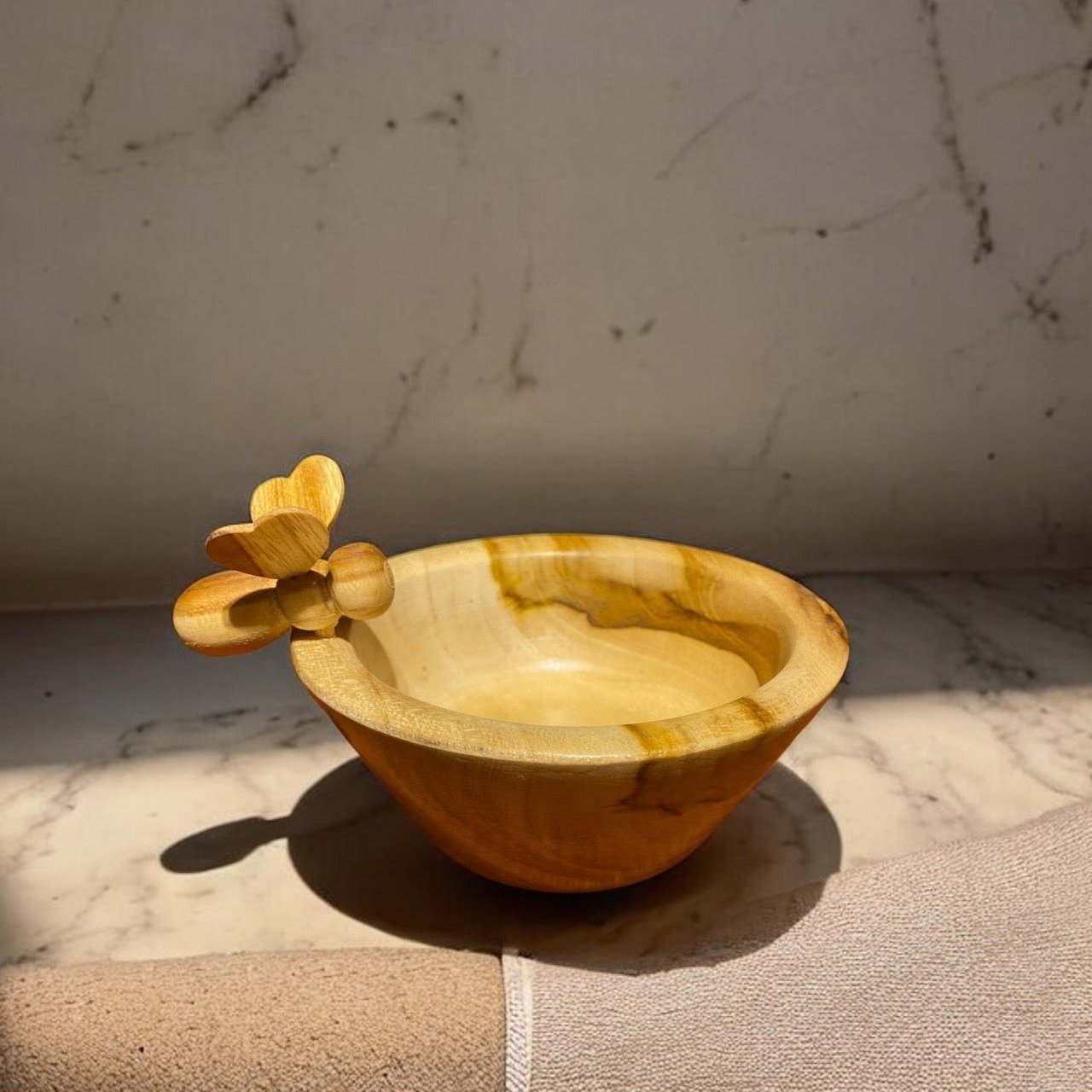 Bee Hand-Carved Honey Bowl Medium