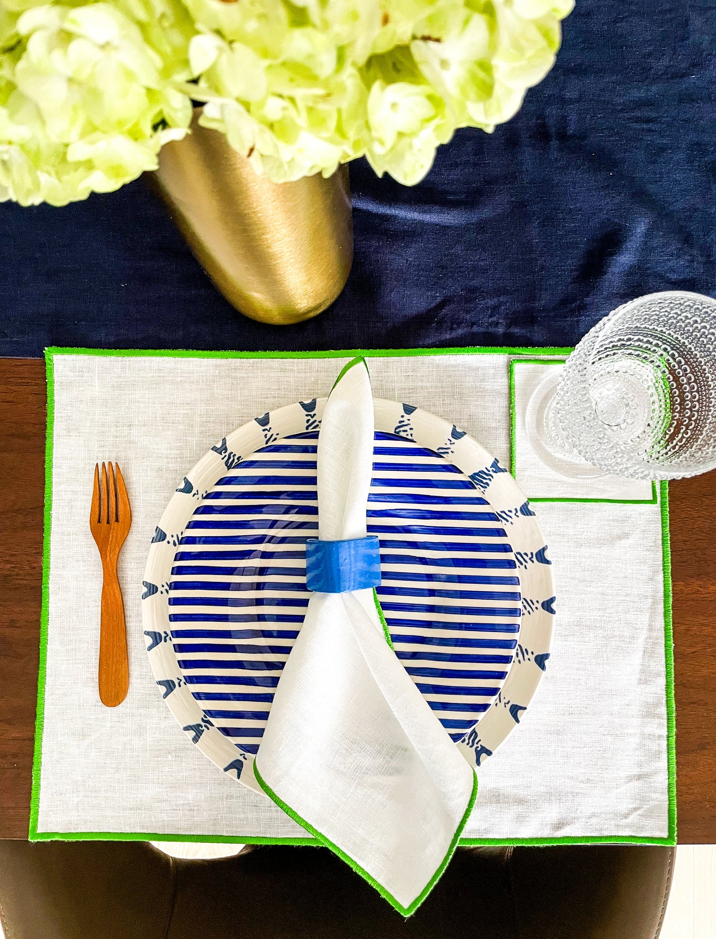 Neon Green Embroidered Border Placemat Set of 6