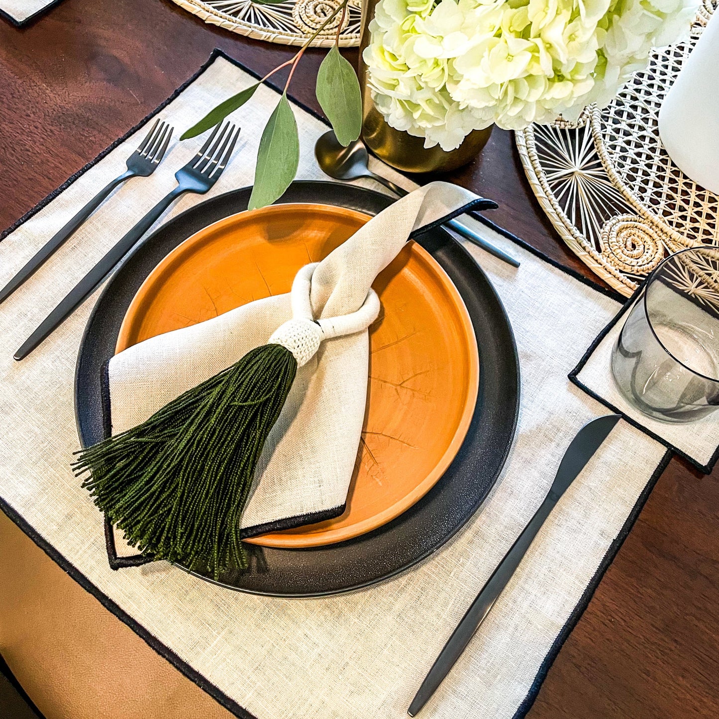 Black Embroidered Border Dinner Napkin Set of 6