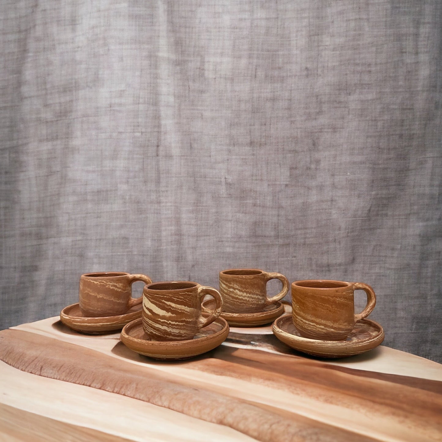 Marbled Espresso Mug and Plate Set of 4