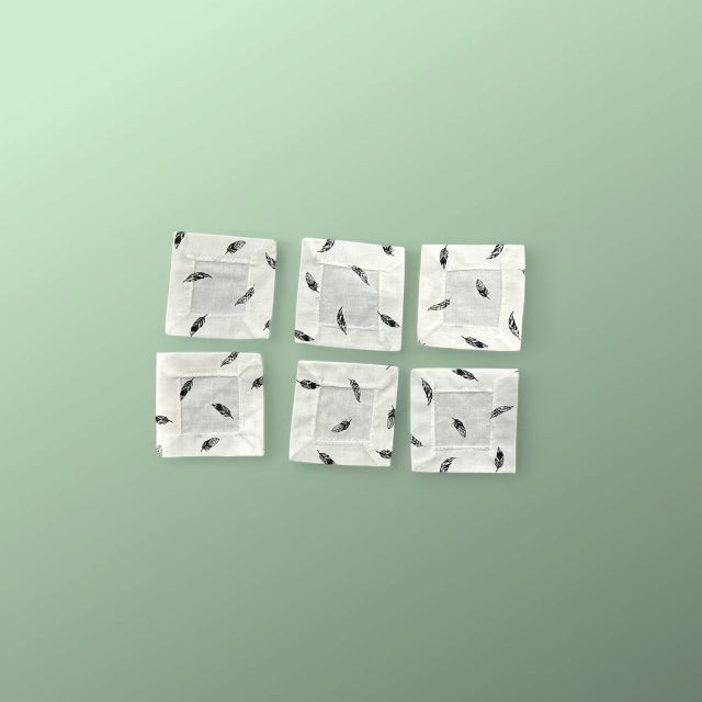 Black and White Feathers Dinner Napkin Set of 6