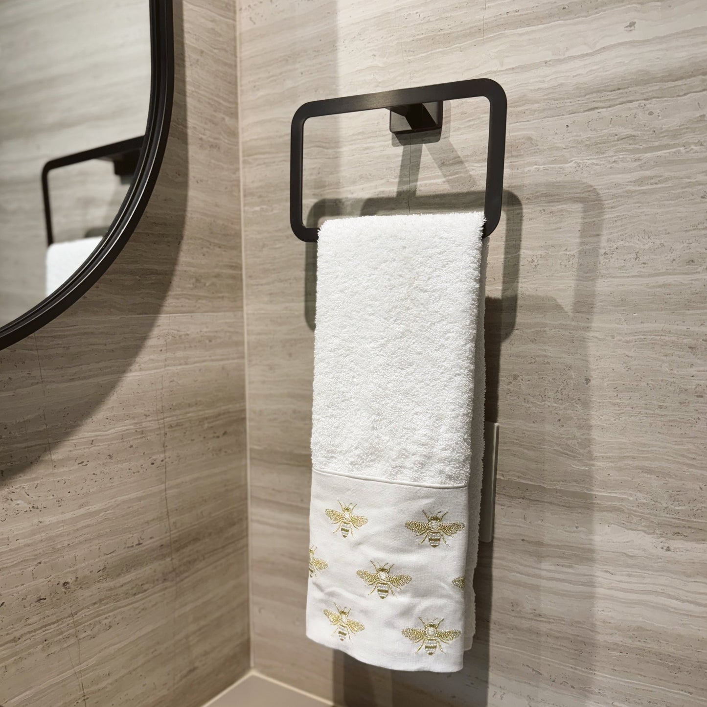 Bee Embroidered Hand Towel with Linen