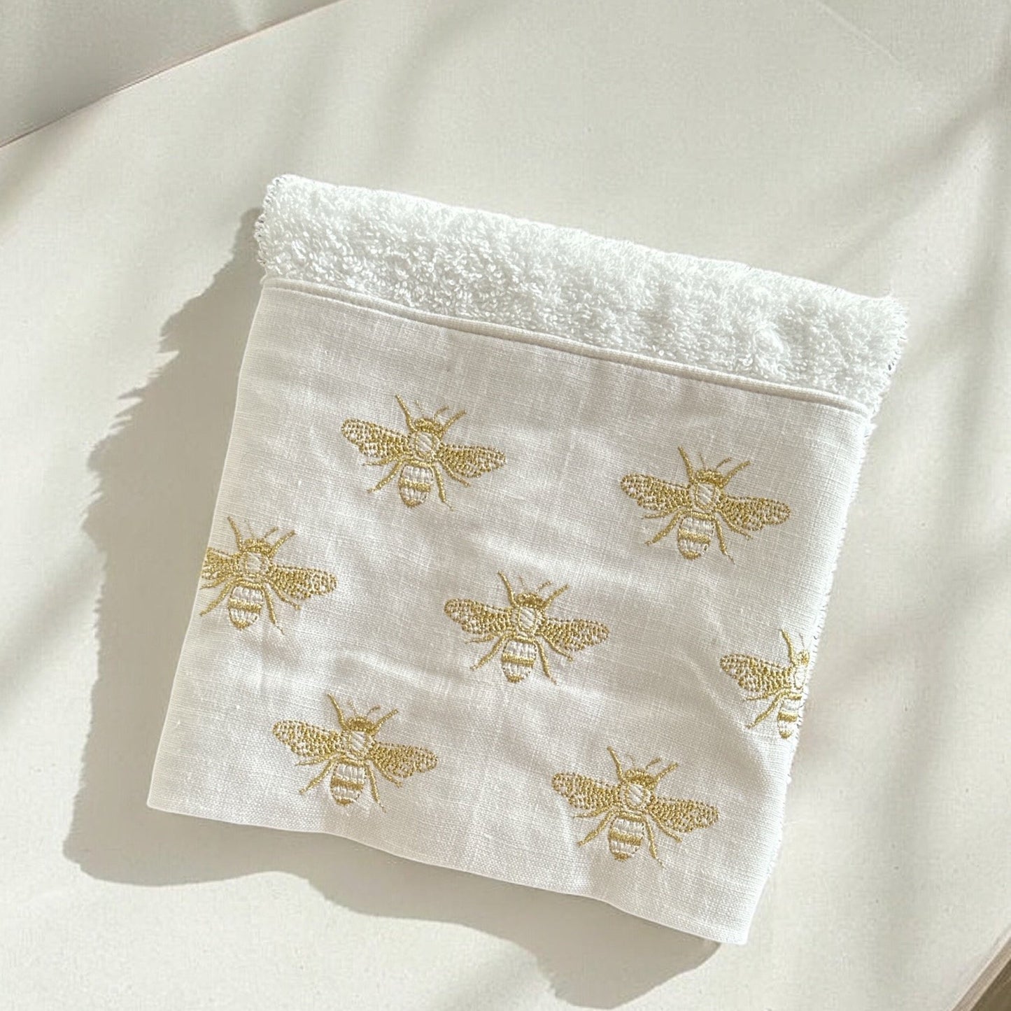 Bee Embroidered Hand Towel with Linen
