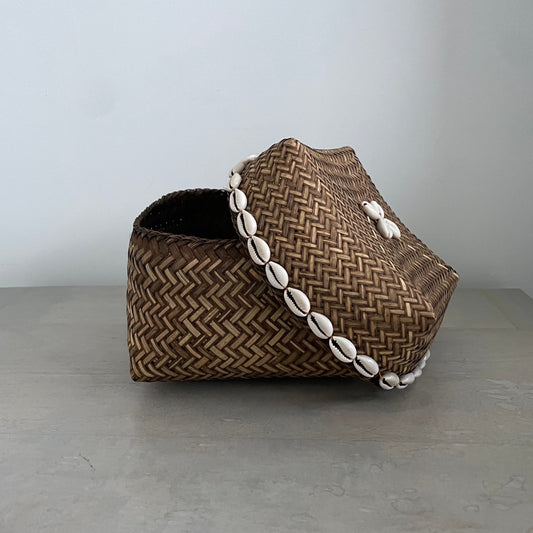 Small Seashells and Raffia Box