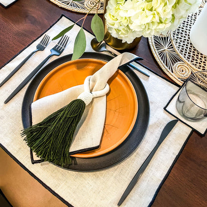 Black Embroidered Border Dinner Napkin Set of 6