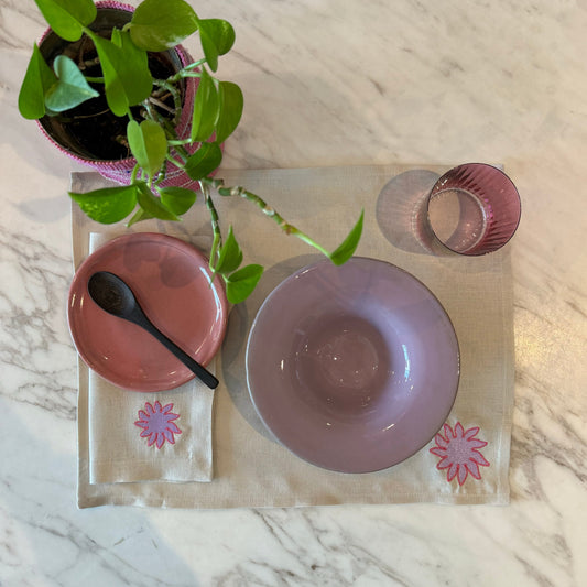 Pink Sun with Natural Linen Placemat Set of 6
