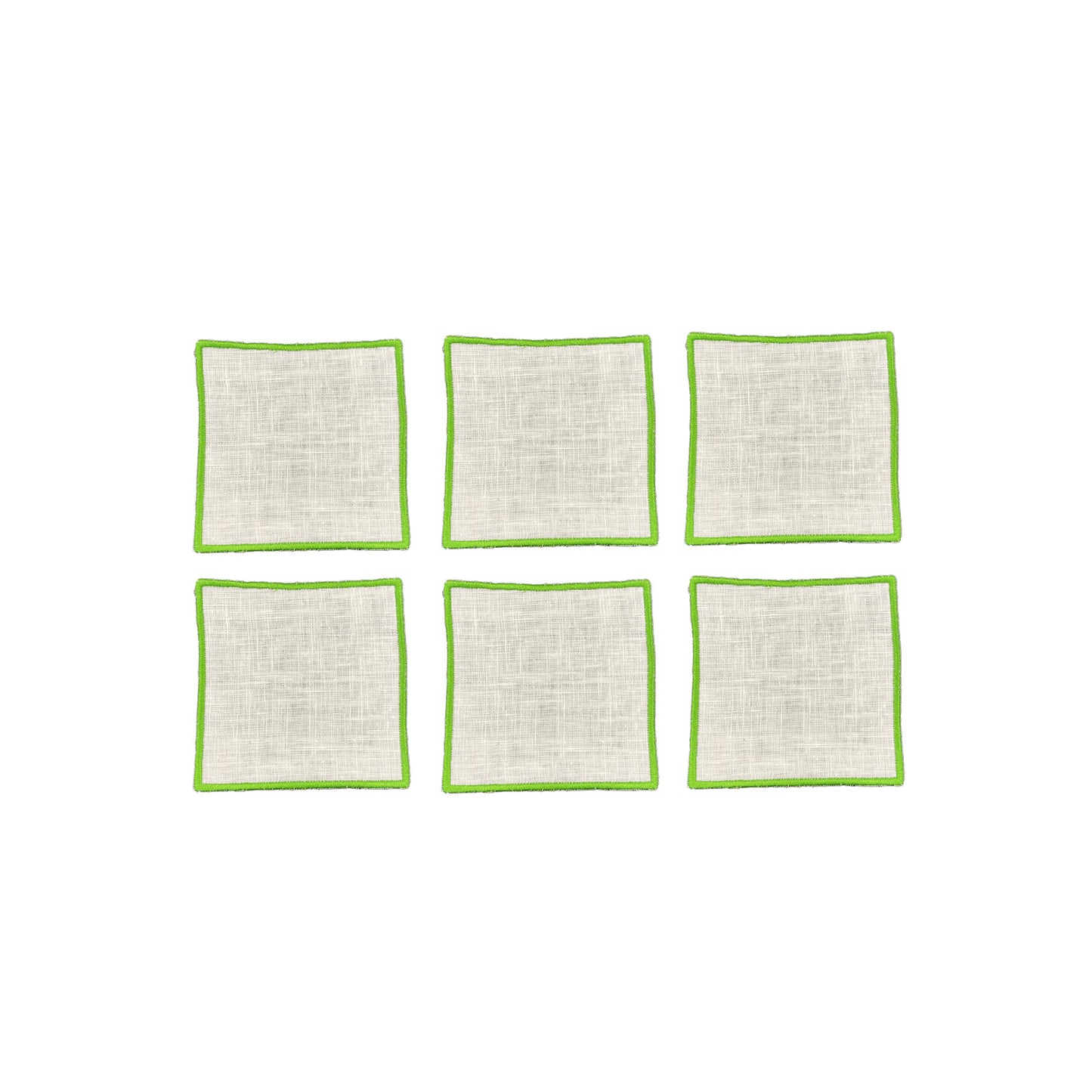 Neon Green Embroidered Border Coasters Set of 6
