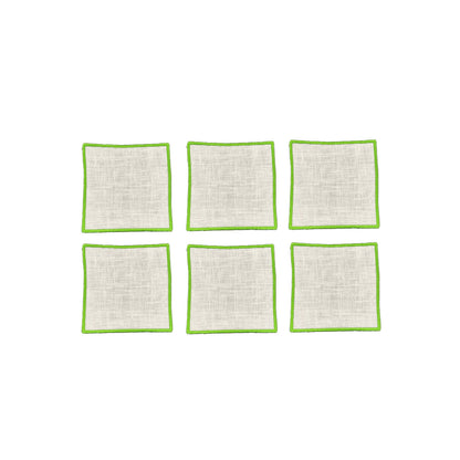Neon Green Embroidered Border Coasters Set of 6
