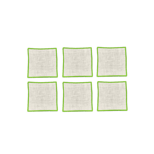 Neon Green Embroidered Border Coasters Set of 6